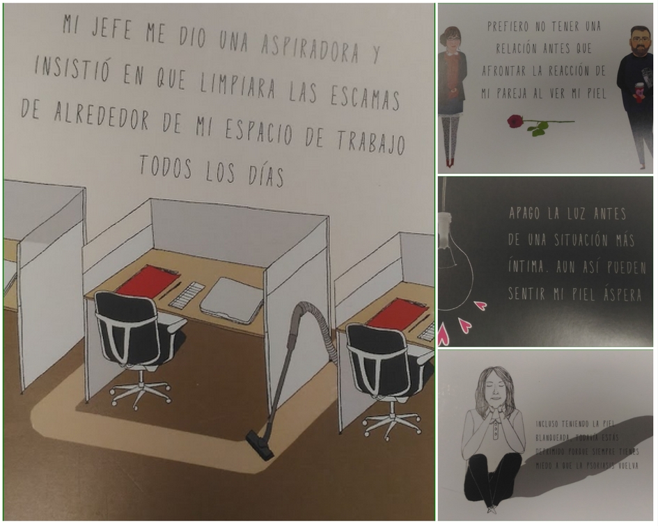collage con cuatro postales de las que facilitaron en #aclaralapsoriasis
